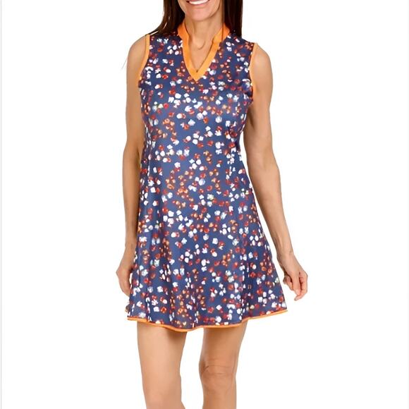 Callaway Opti Dry UPF 50 Sleeveless Floral Mini Golf Dress Blue Indigo Medium - Picture 1 of 5